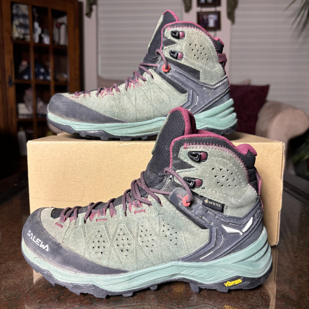 Salewa Alp Trainer 2 Mid Hiking Boots Women's 7.5 Green Trail Outdoor Waterproof