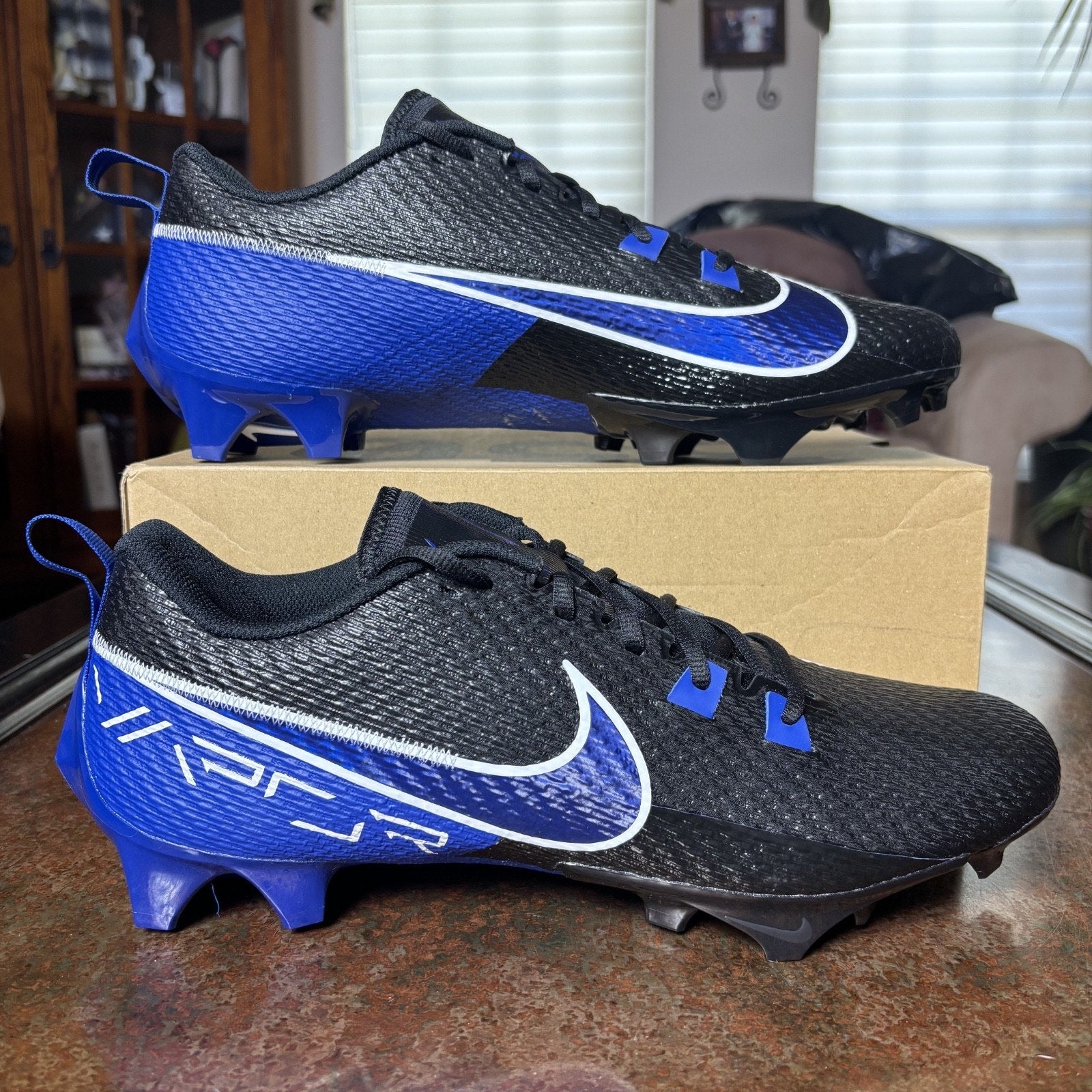 Nike Vapor Edge Speed 360 2 Football Cleats Mens Size 12 Black Royal Blue New