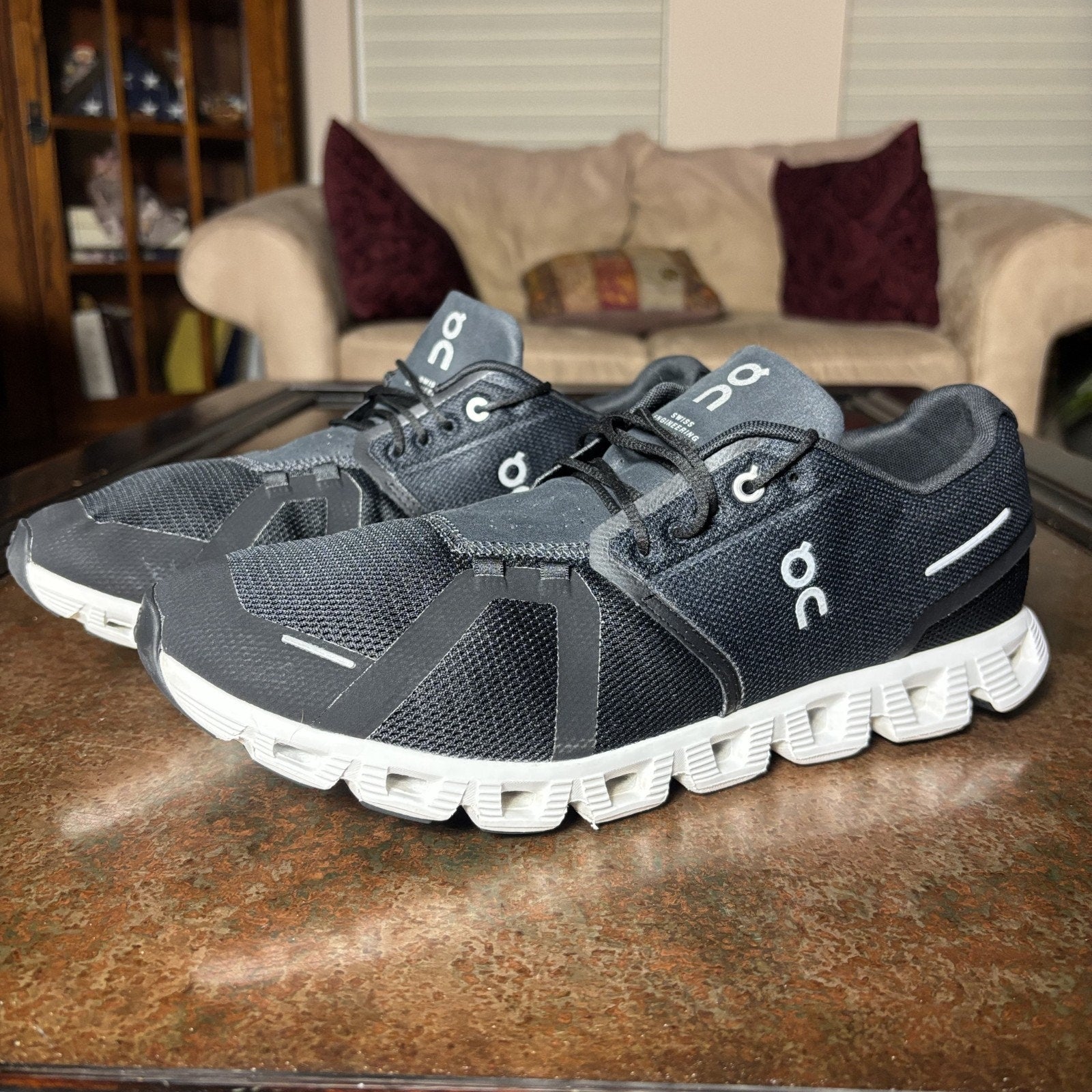 On Cloud 5 Running Shoes Men's 12.5 Black White Road Running Athletic Sneakers