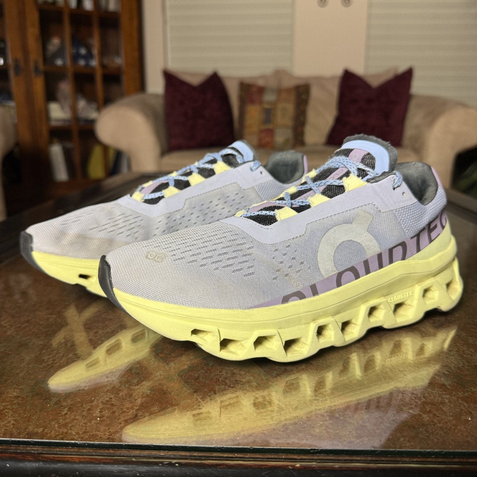 On Cloudmonster Shoes Women's 10 Purple Neon Road Running Gym Athletic Sneakers
