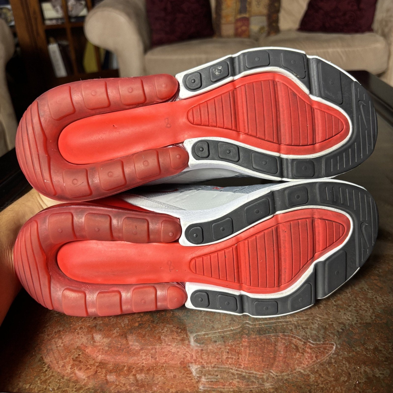 Nike Air Max 270 Shoes Mens 8.5 Grey Red Athletic Lifestyle Gym Running Sneakers