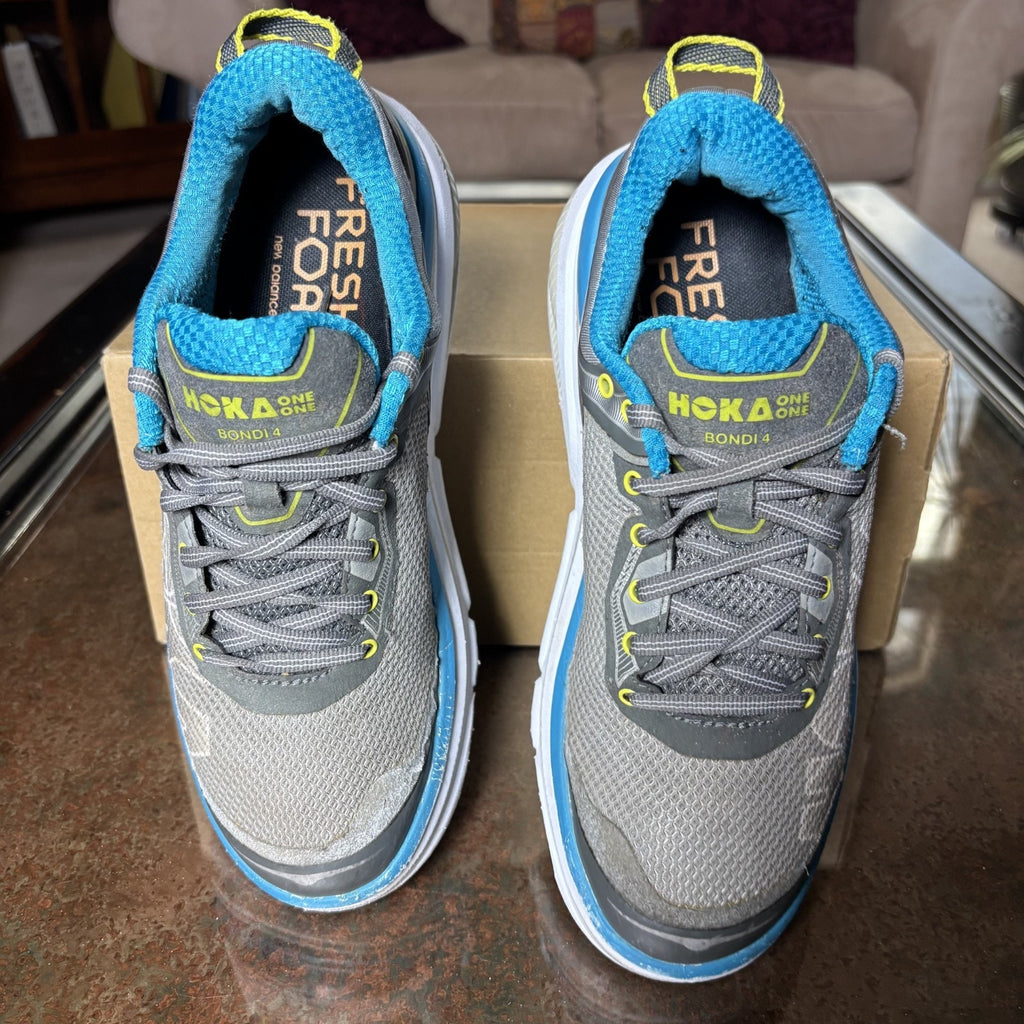 Hoka One One Bondi 4 Shoes Womens 8 Grey Blue Road Running Athletic Gym Sneakers