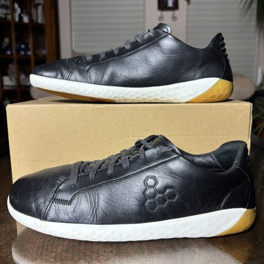 Vivobarefoot GEO Court II Shoes Mens 10 EU 43 Black Leather Barefoot Minimalist