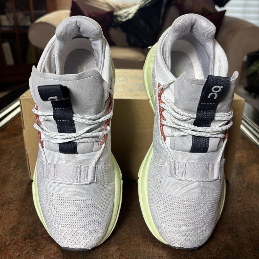 On Cloudnova Shoes Womens Size 8.5 White Lime Road Running Athletic Gym Sneakers