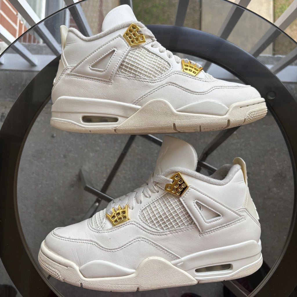 Air Jordan 4 Retro Shoes Women's Size 8 White Gold Basketball Lifestyle Sneakers
