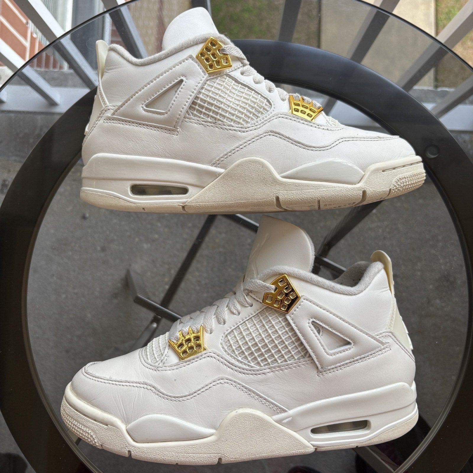 Air Jordan 4 Retro Shoes Women's Size 8 White Gold Basketball Lifestyle Sneakers