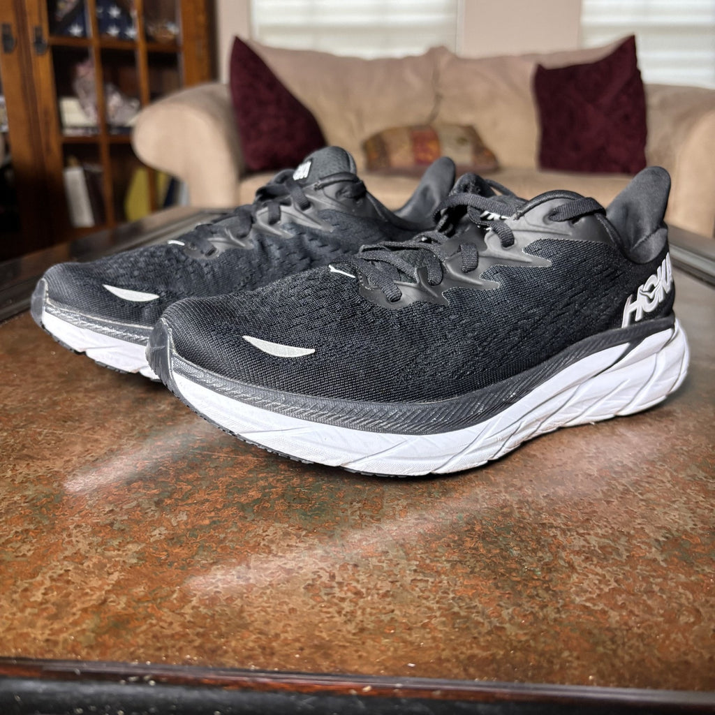 Hoka One One Clifton 8 Shoes Women's 8.5 Black White Athletic Running Stability