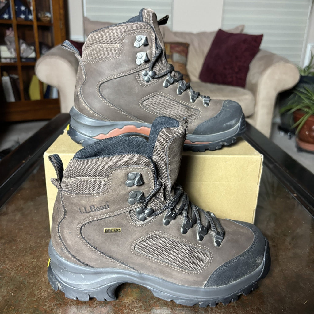 LL Bean GTX Mid Hiking Boots Women's 8.5 Wide Brown Black Leather Trail Outdoor