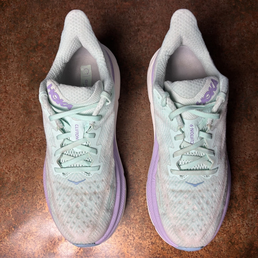 Hoka One One Clifton 9 Shoes Women's Size 9 Green Purple Road Running Athletic