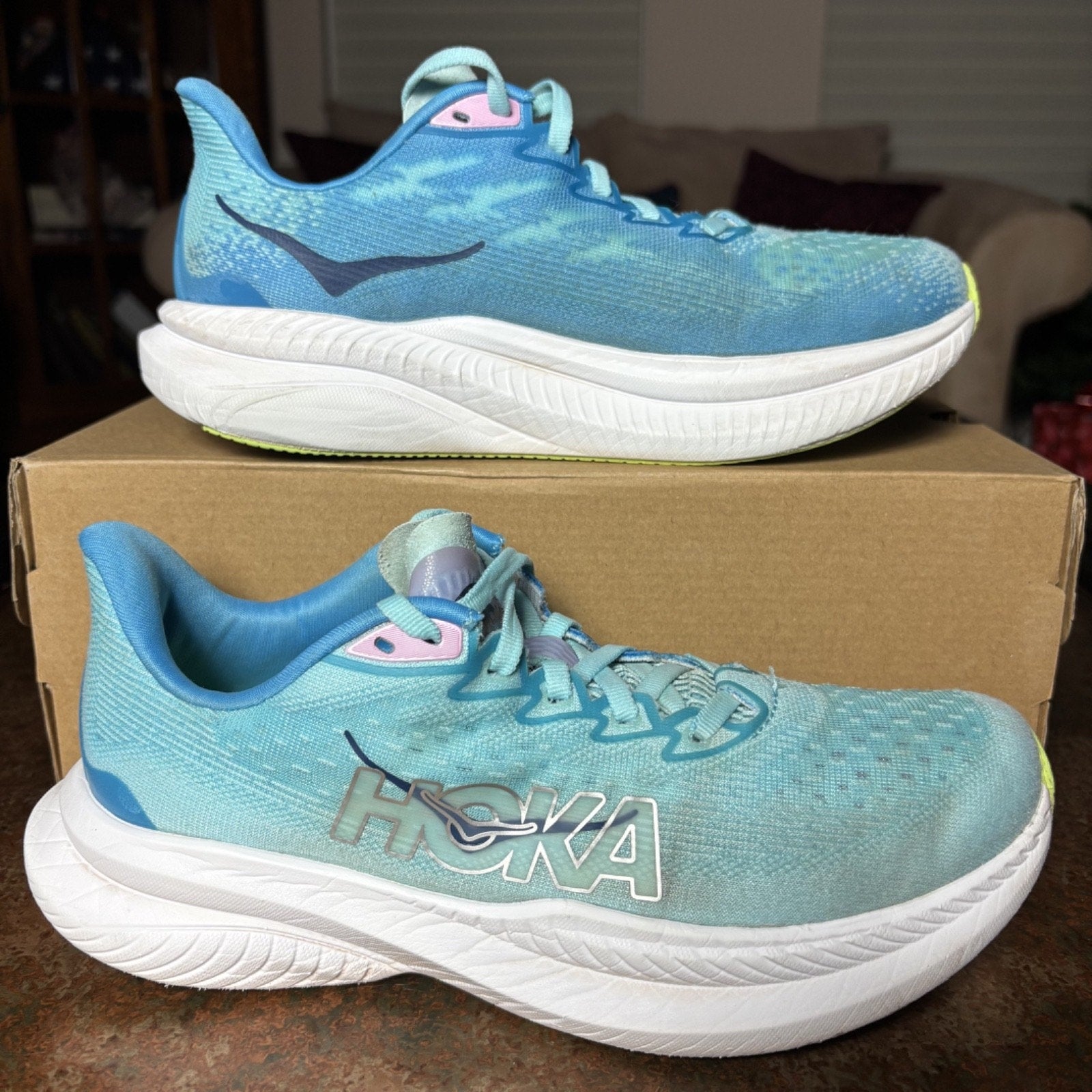 Hoka One One Mach 6 Shoes Women's Size 7 Blue Road Running Athletic Gym Sneakers