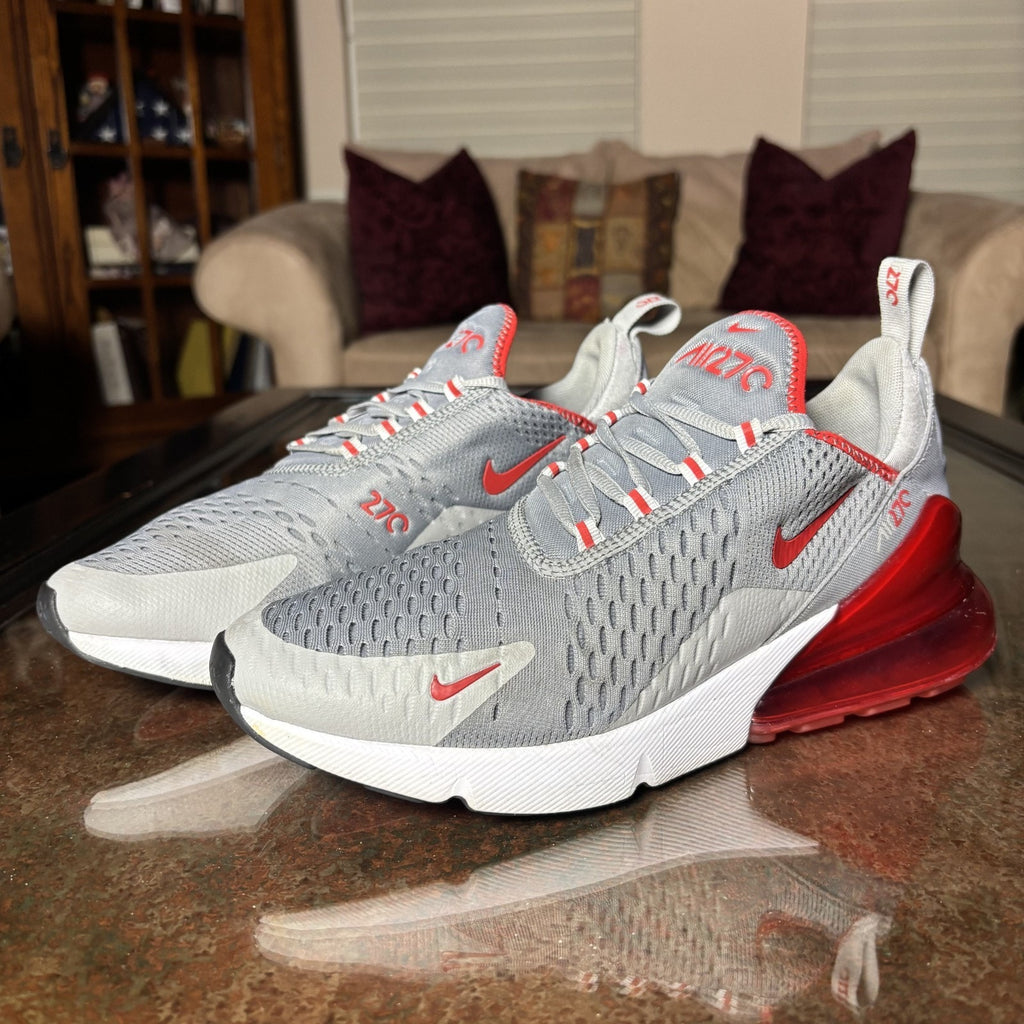 Nike Air Max 270 Shoes Mens 8.5 Grey Red Athletic Lifestyle Gym Running Sneakers