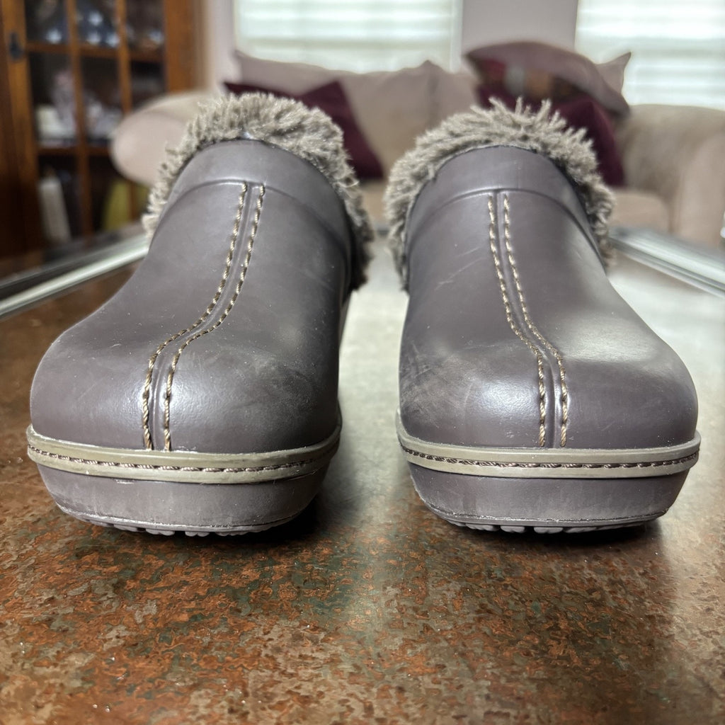 Crocs Cobbler Eva Clogs Womens Size 7 Brown Espresso Faux Fur Lined Mule Slip On