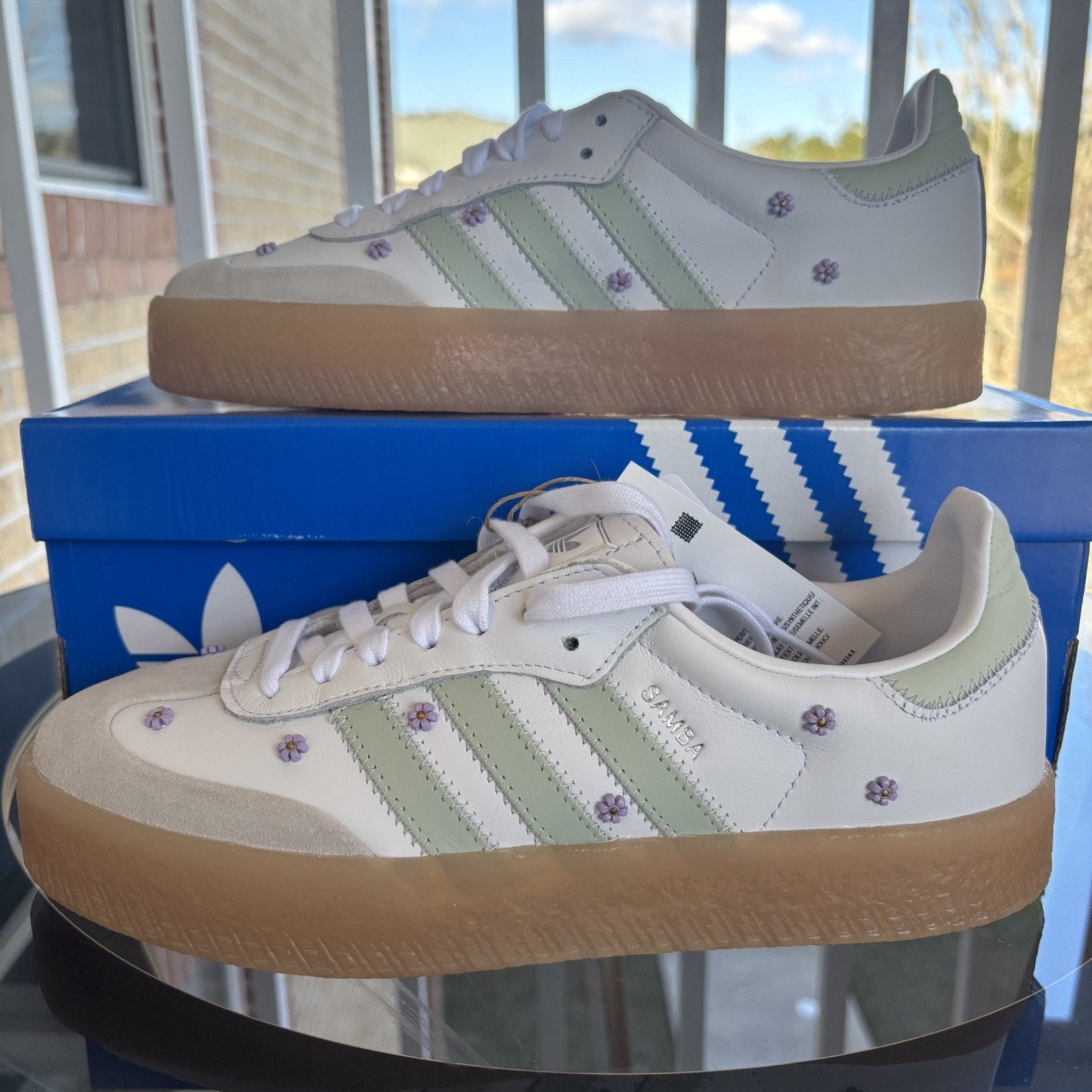 Adidas Sambae Shoes White Green Gum Casual Lifestyle Sneakers Women's Sizes NEW