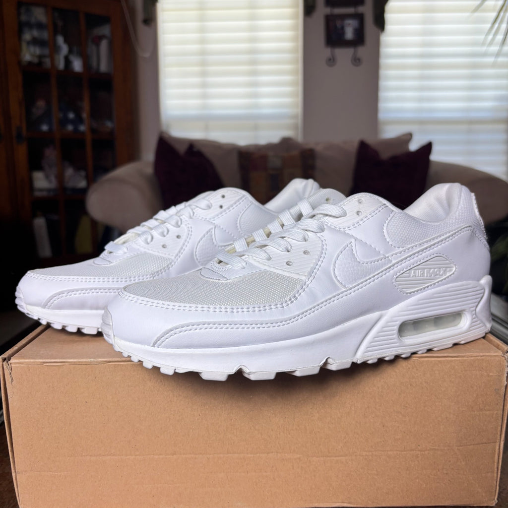 Nike Air Max 90 White Leather Mesh Athletic Lifestyle Sneakers Women's Sizes NEW