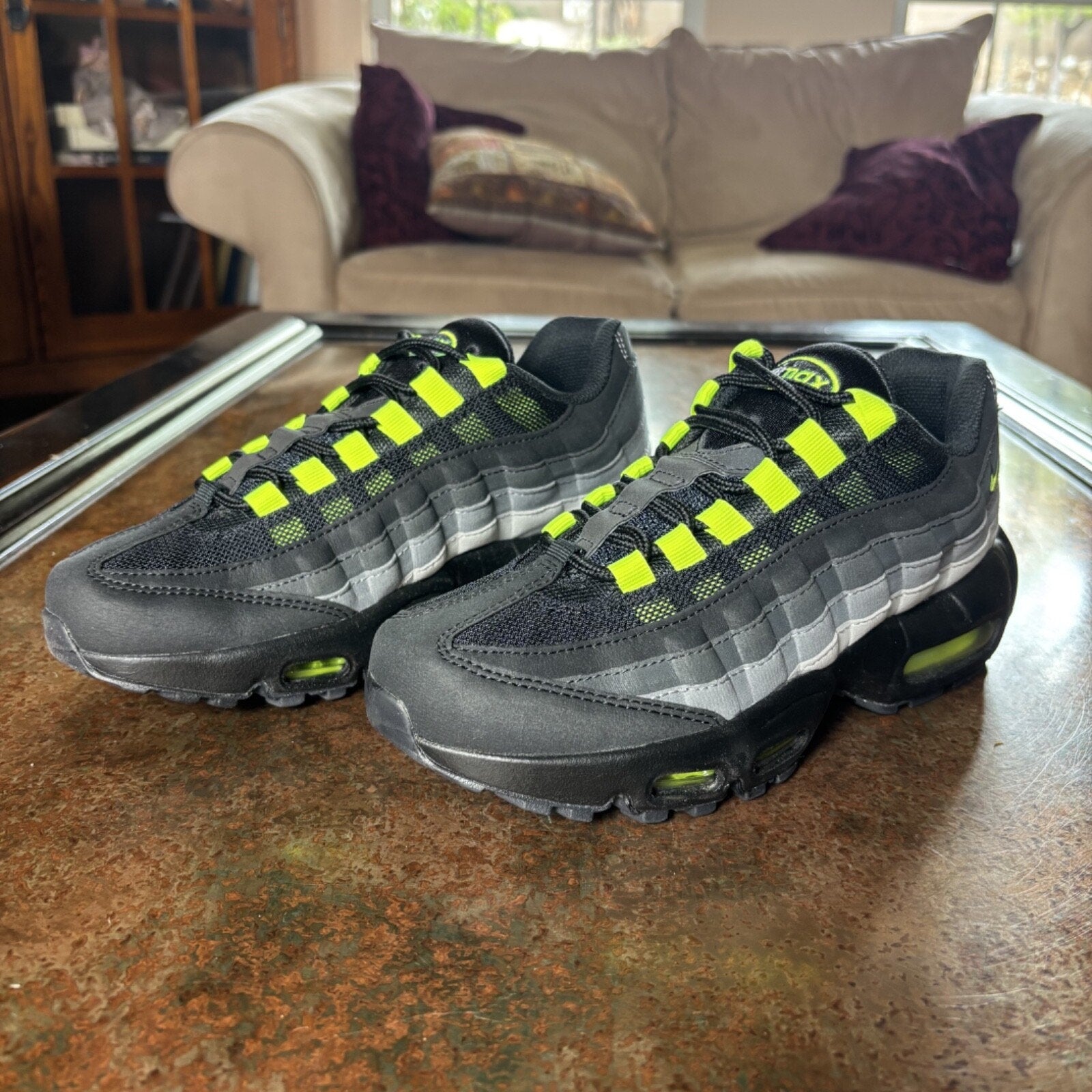 Nike Air Max 95 OG Volt Retro Gray Yellow Sneakers FV7016-001 Women's 7 | 5.5 GS