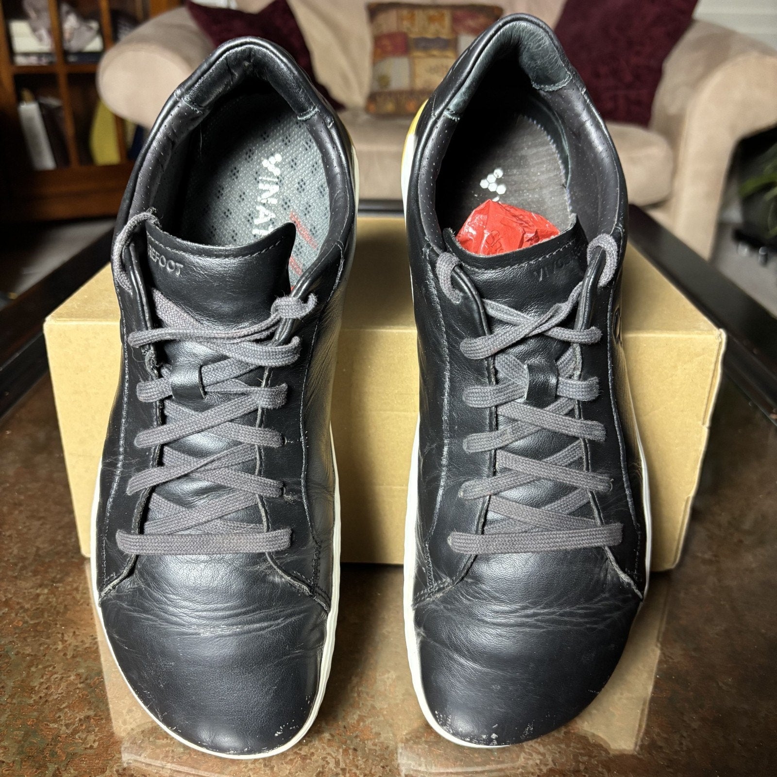 Vivobarefoot GEO Court II Shoes Mens 10 EU 43 Black Leather Barefoot Minimalist