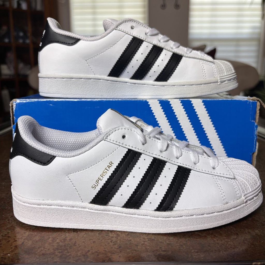 Adidas Originals Superstar Shoes Kids Size 3 White Black Leather Sneakers NEW