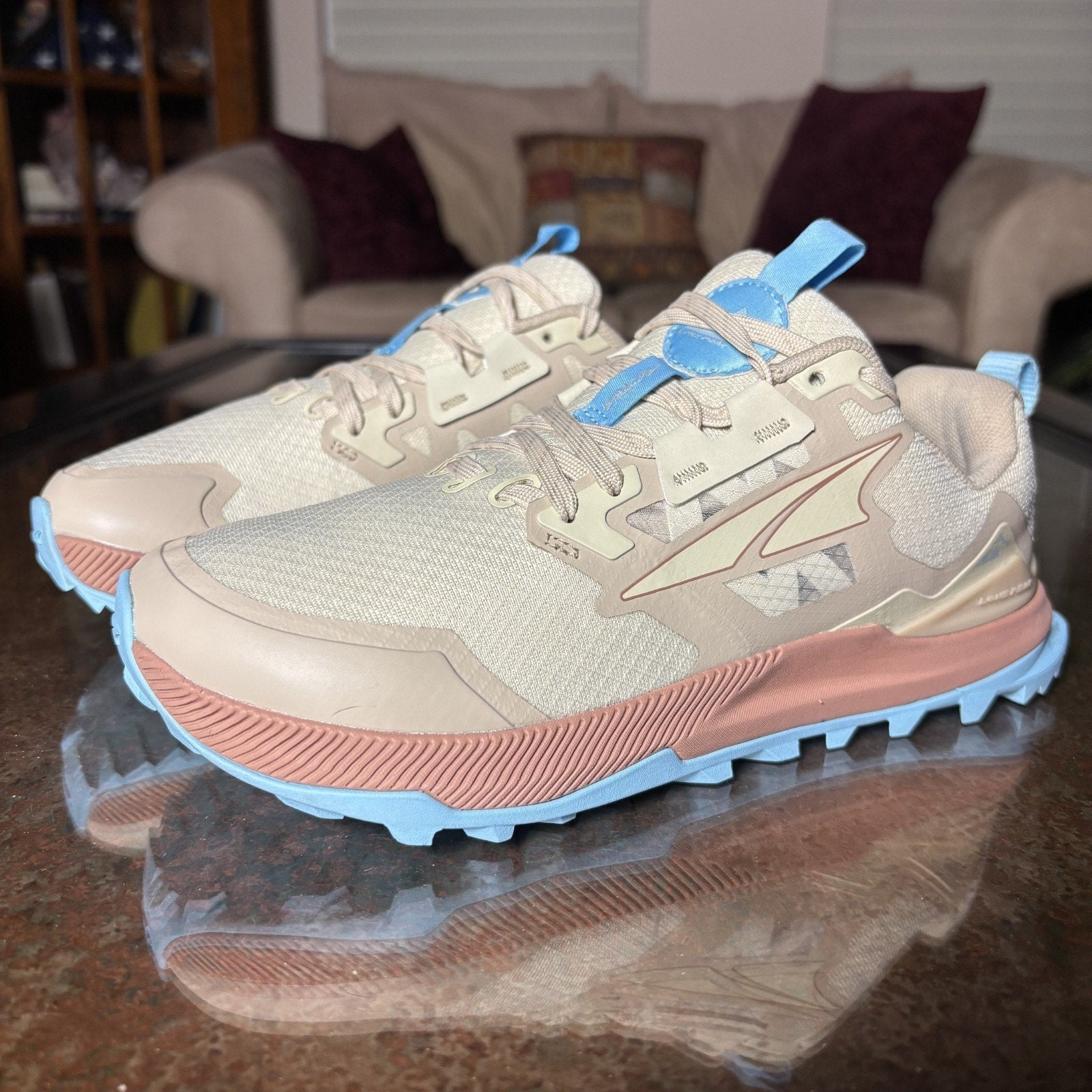 Altra Lone Peak 7 Shoes Women's Size 6 Beige Blue Trail Running Outdoor Sneakers