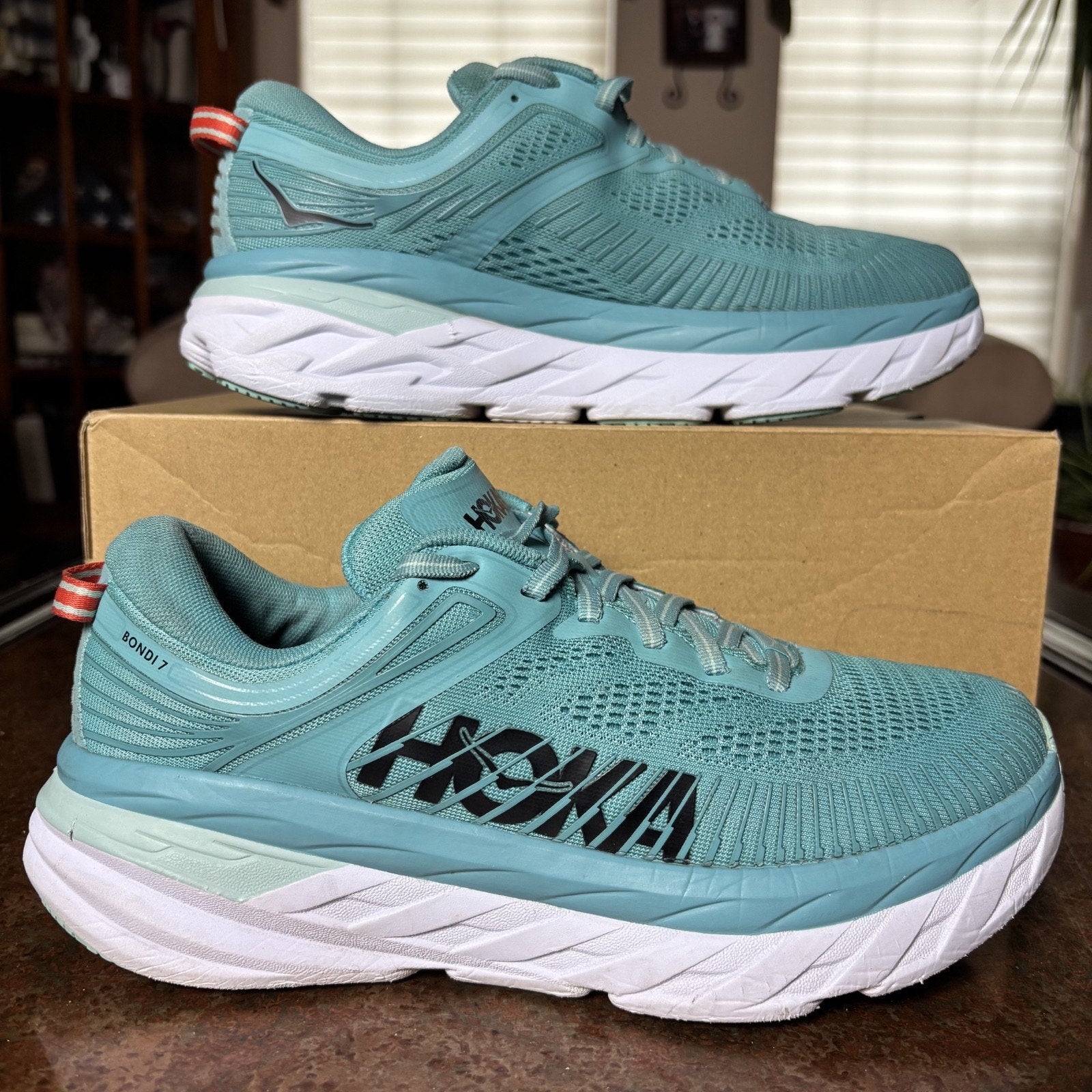 Hoka One One Bondi 7 Shoes Womens Size 9 Blue Road Running Athletic Gym Sneakers