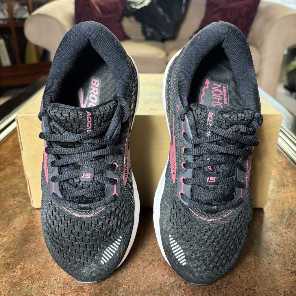 Brooks Addiction GTS 15 Shoes Women's 6.5 2E Wide Black Pink Comfort Sneakers