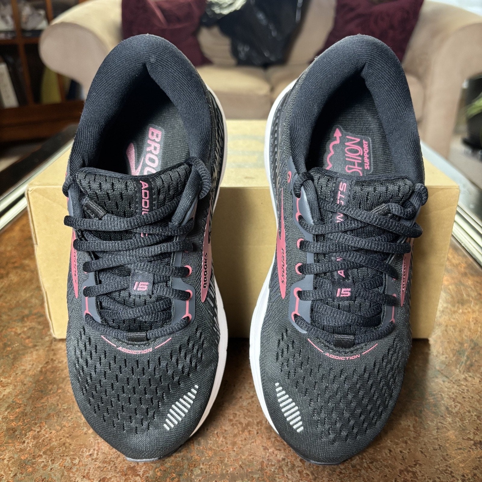 Brooks Addiction GTS 15 Shoes Women's 6.5 2E Wide Black Pink Comfort Sneakers