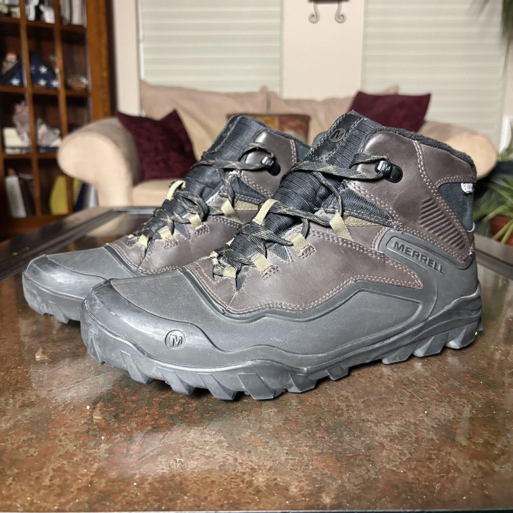 Merrell Overlook 6 Ice+ Snow Boot's Mens 9.5 Brown Black Artic Grip Waterproof
