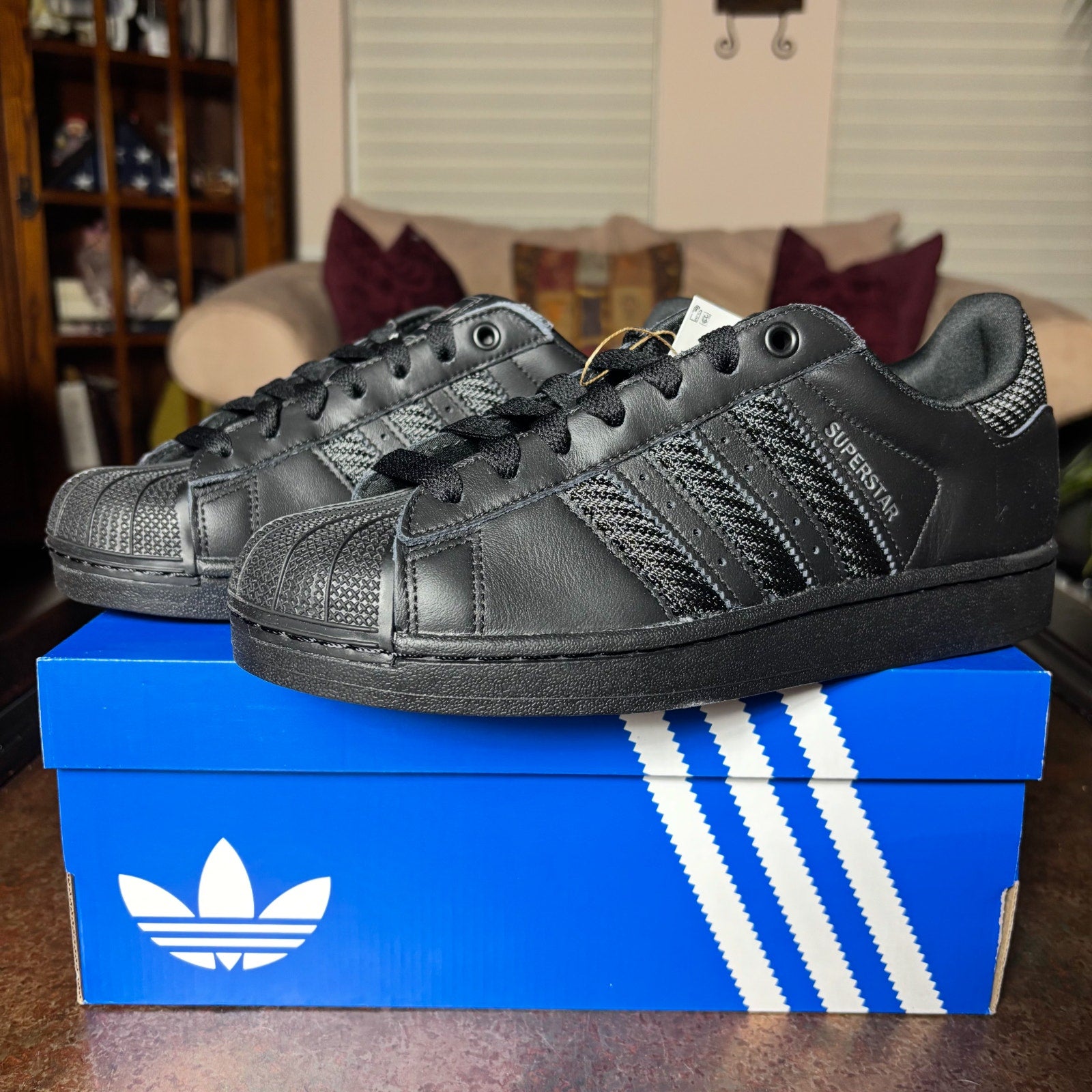 Adidas Originals Superstar II Shoes Black Leather Mesh Casual Sneaker Mens Sizes