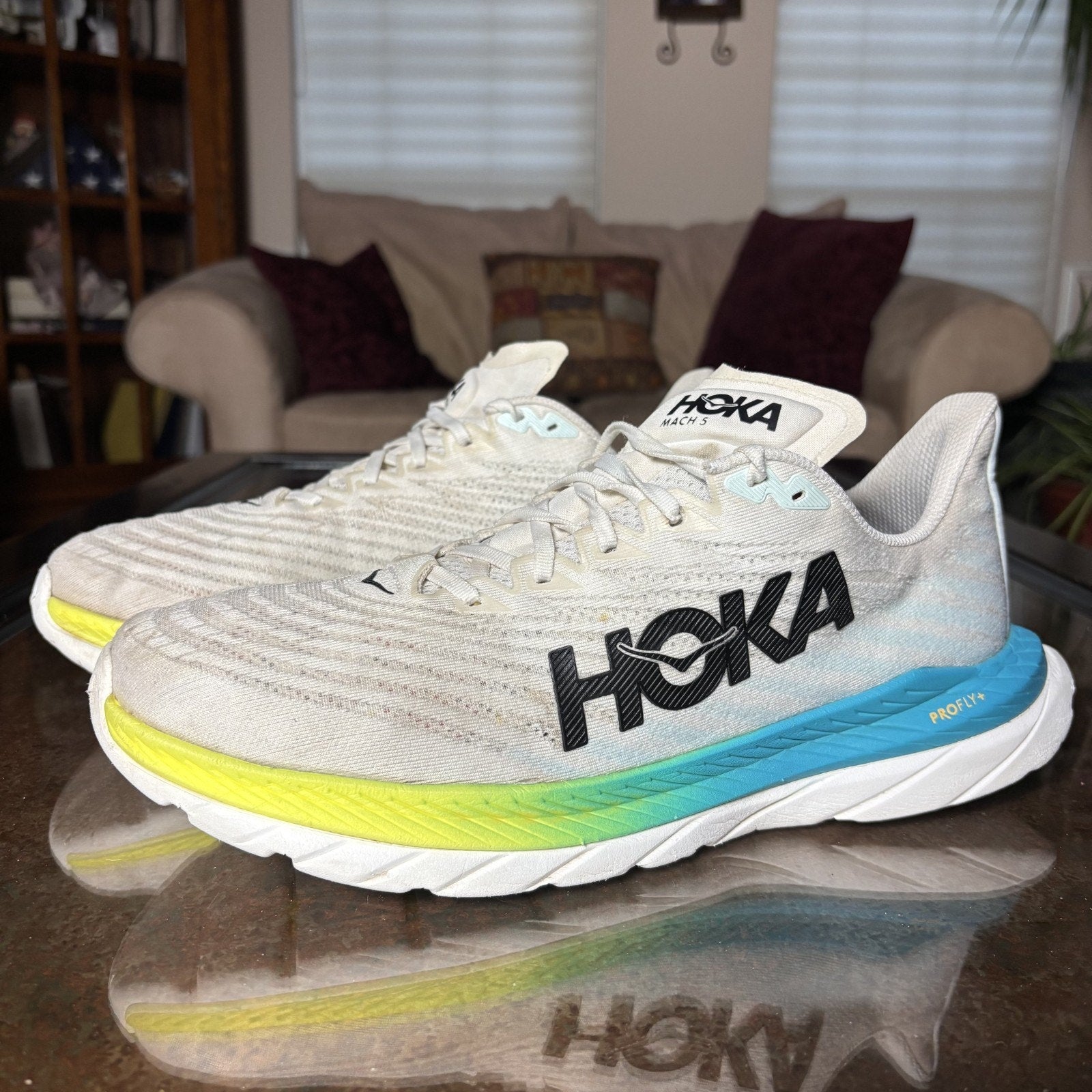 Hoka One One Mach 5 Shoes Mens Size 12.5 White Road Running Athletic Gym Sneaker