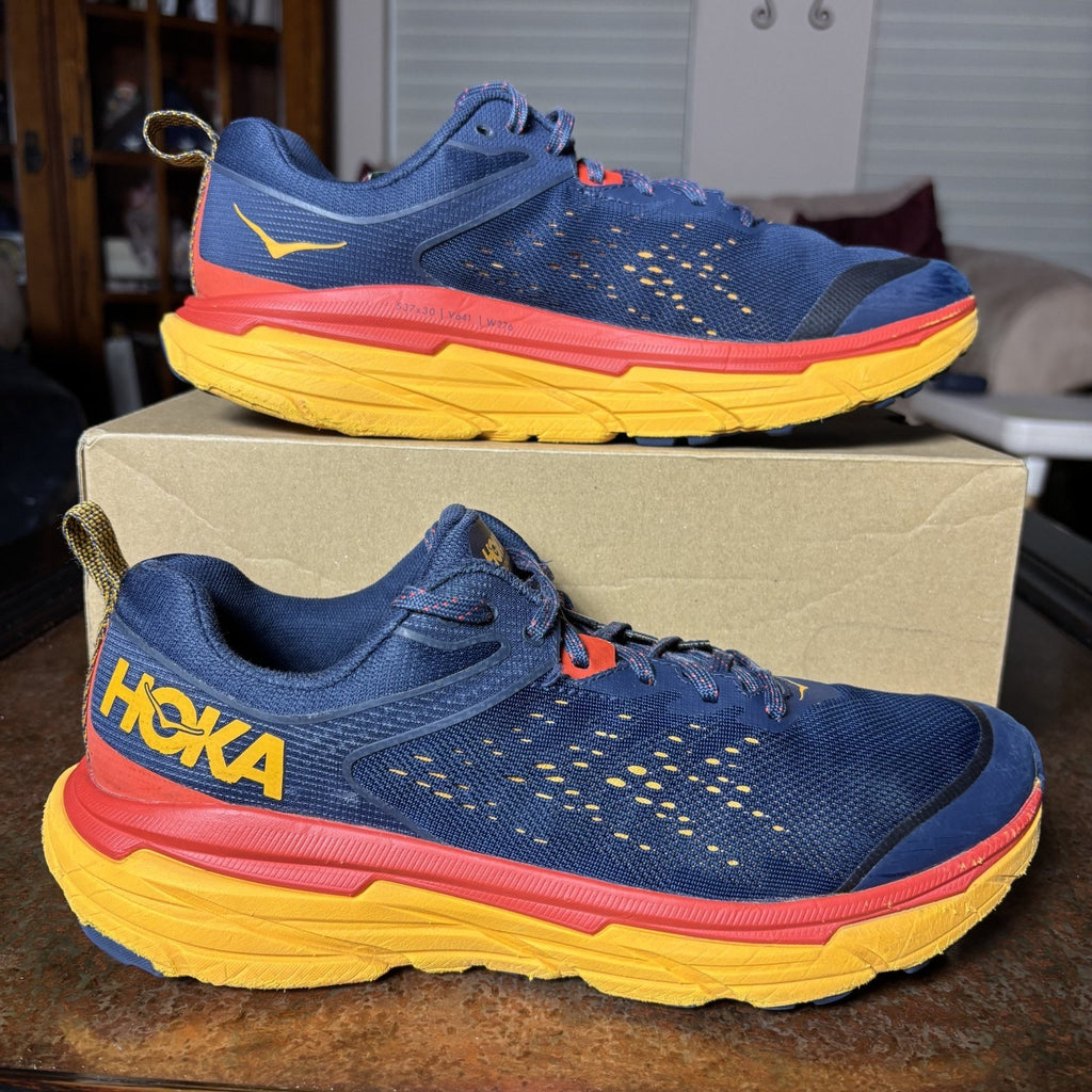 Hoka One One Challenger ATR 6 Shoes Mens Size 9.5 Blue Red Trail Running Sneaker