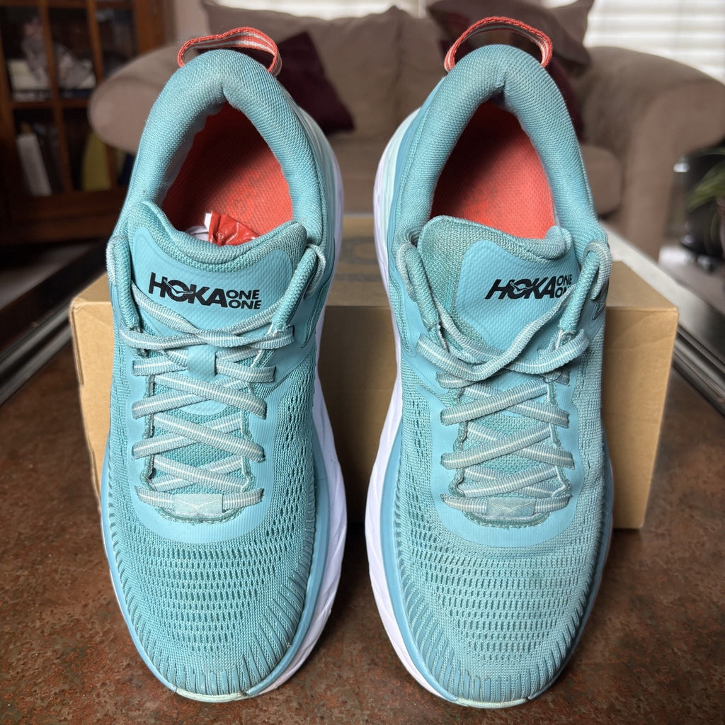 Hoka One One Bondi 7 Shoes Womens Size 9 Blue Road Running Athletic Gym Sneakers