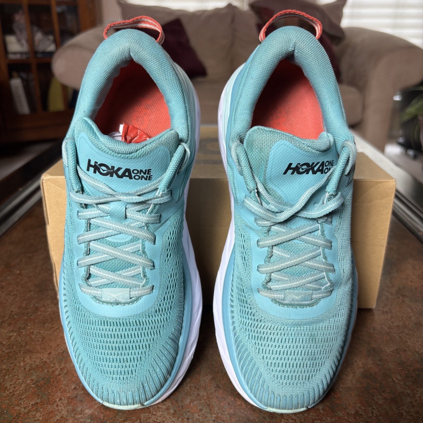 Hoka One One Bondi 7 Shoes Womens Size 9 Blue Road Running Athletic Gym Sneakers