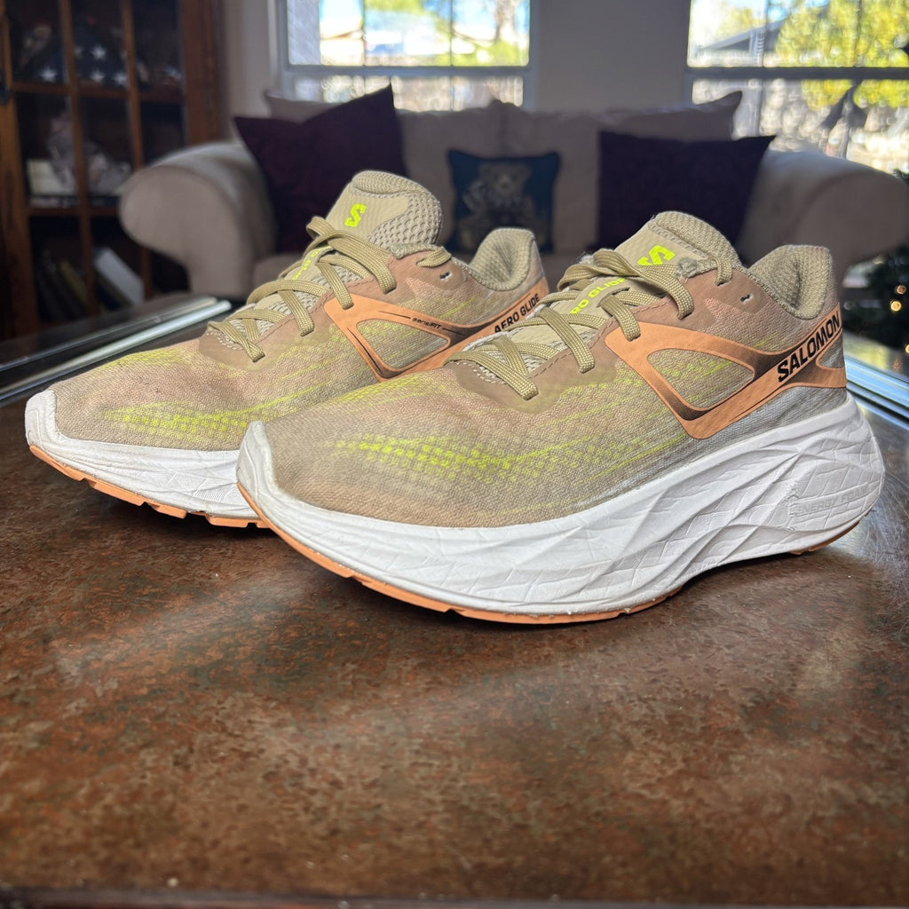 Salomon Aero Glide Shoes Women's Size 5 Beige Road Running Athletic Gym Sneakers