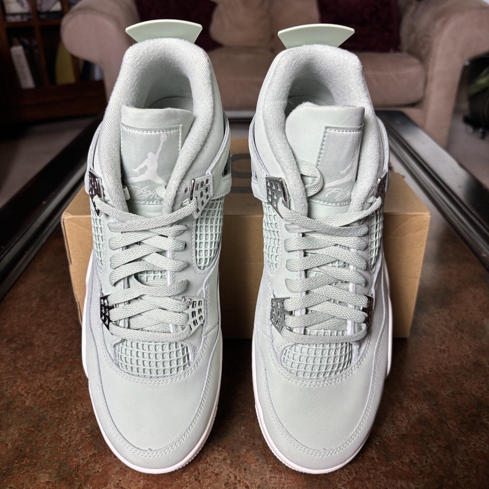 Nike Air Jordan 4 Retro Shoes Mens Size 10.5 Seafoam Green Silver Sail Sneakers
