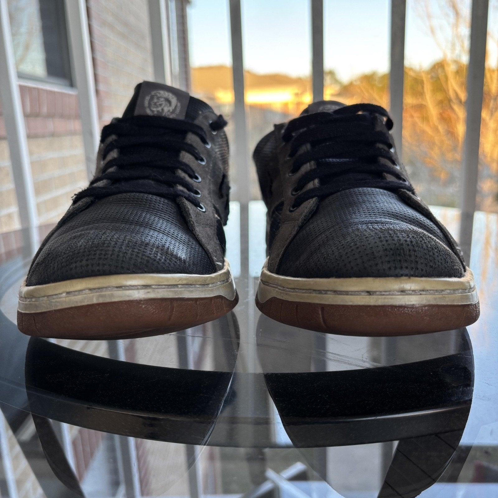 Diesel Boksich Shoes Men's Sz 10.5 Black Leather Casual Fashion Low Top Sneakers
