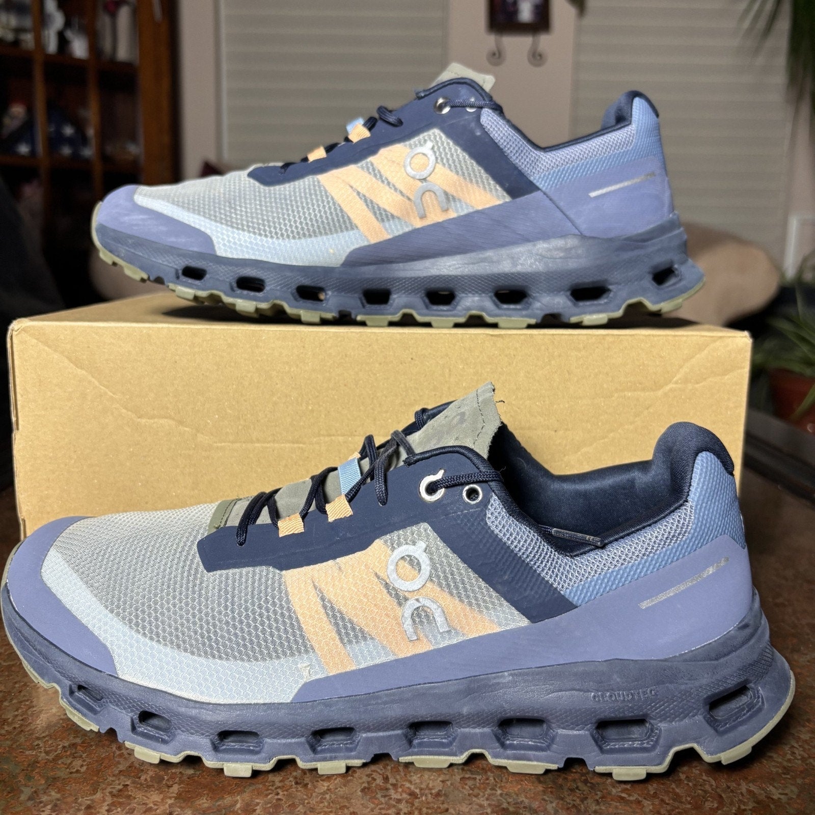 On Cloudvista Men's 9.5 Grey Blue Trail Running Athletic Outdoor Shoes Sneakers