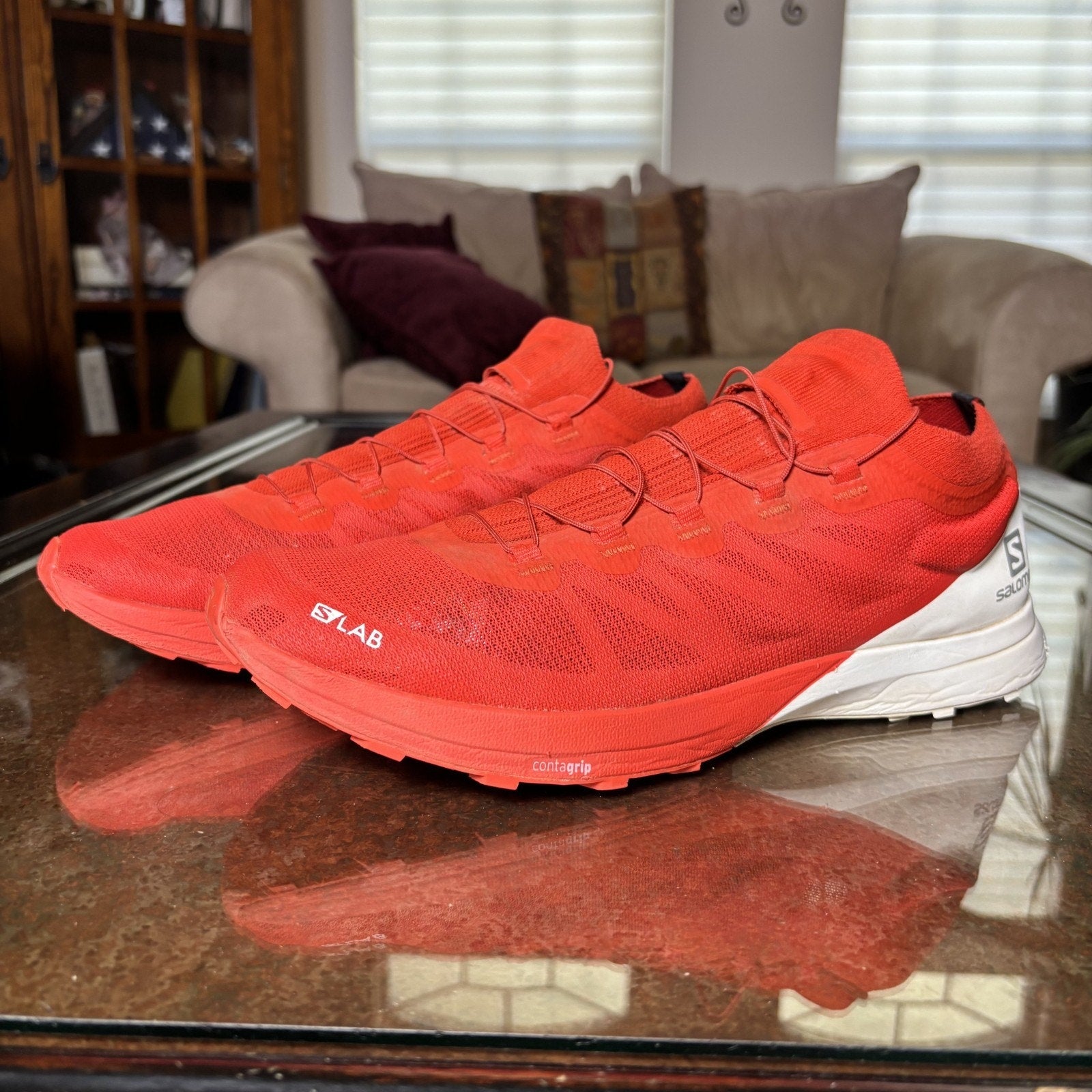 Salomon S/Lab Sense 8 Shoes Mens 11.5 Red White Trail Running Athletic Sneakers