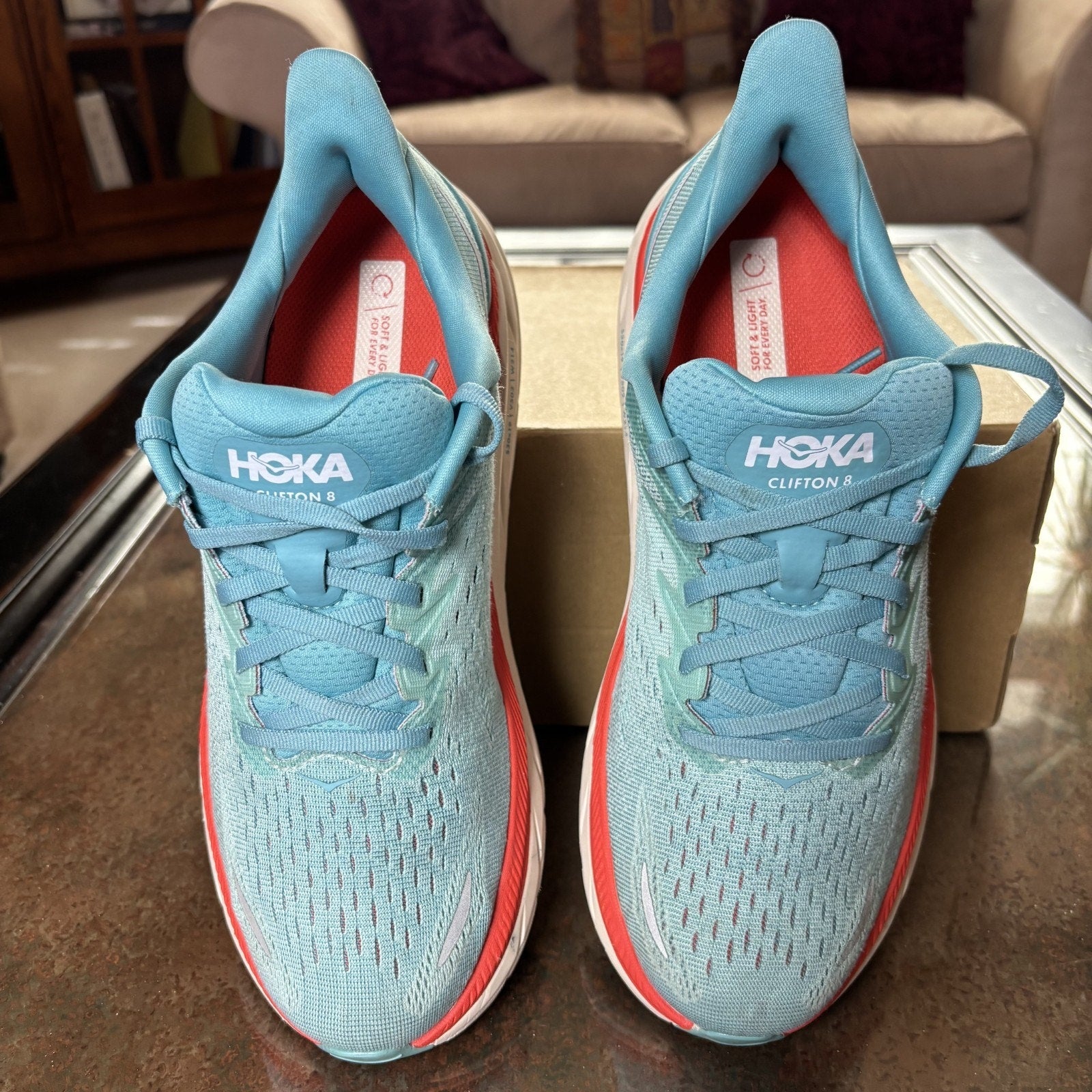 Hoka One One Clifton 8 Shoes Womens 10 D Wide Blue Athletic Running Gym Sneakers