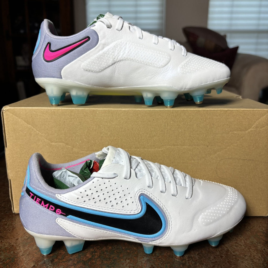 Nike Tiempo Legend 9 Elite SG-PRO AC Soccer Cleats Women's Size 5.5 White Blue