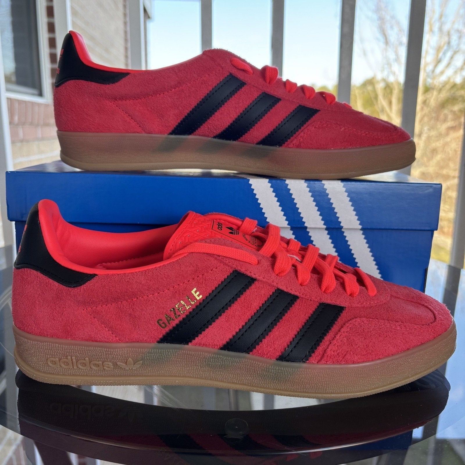 Adidas Originals Gazelle Indoor Shoes Red Black Suede Athletic JR6304 Mens Sizes