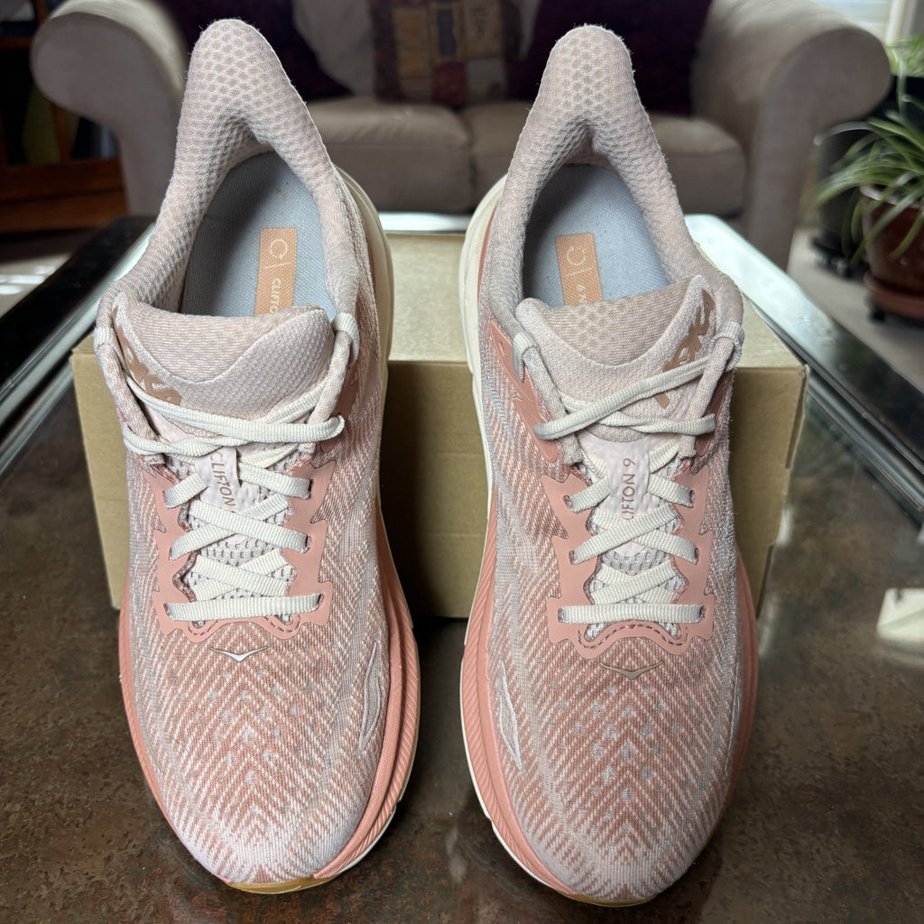 Hoka One One Clifton 9 Shoes Womens Size 9.5 Pink Road Running Athletic Sneakers