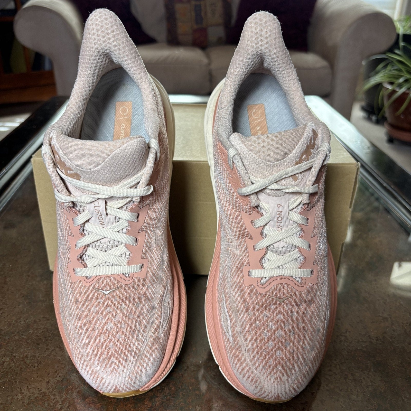 Hoka One One Clifton 9 Shoes Womens Size 9.5 Pink Road Running Athletic Sneakers