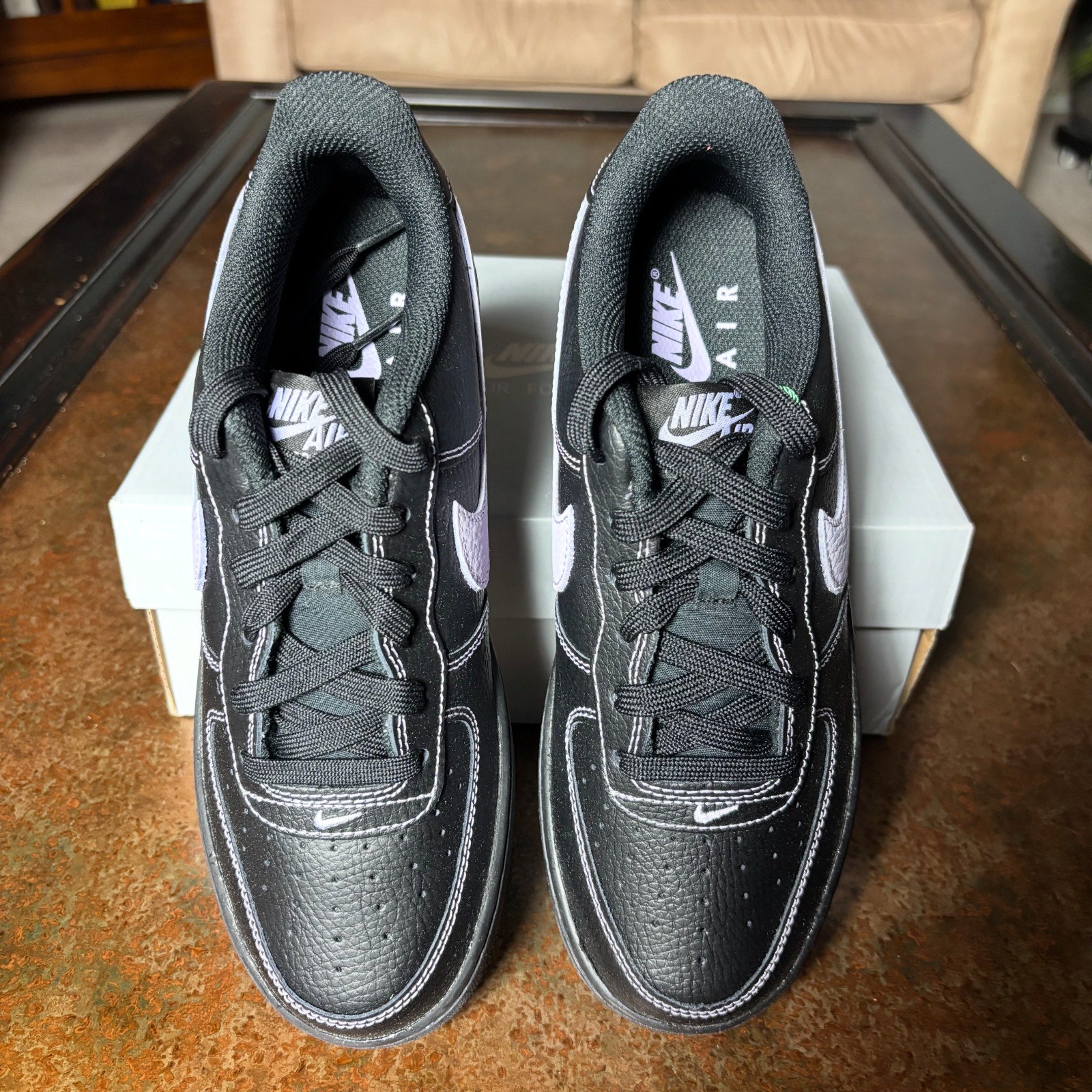 Nike Air Force 1 Low LV8 Black Leather Casual Lifestyle Shoes Sneaker Boys Sizes