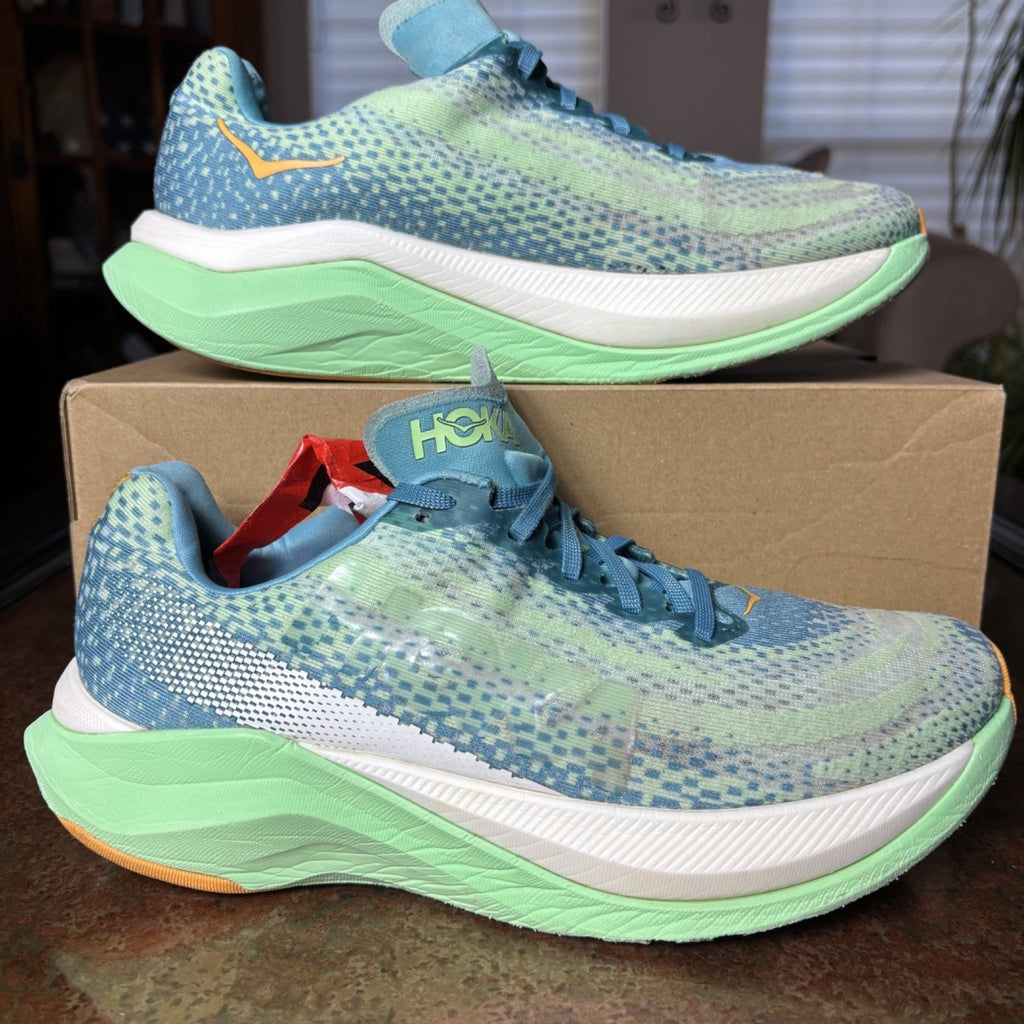 Hoka One One Mach X Shoes Mens Sz 9.5 Green Blue Road Running Athletic Sneakers