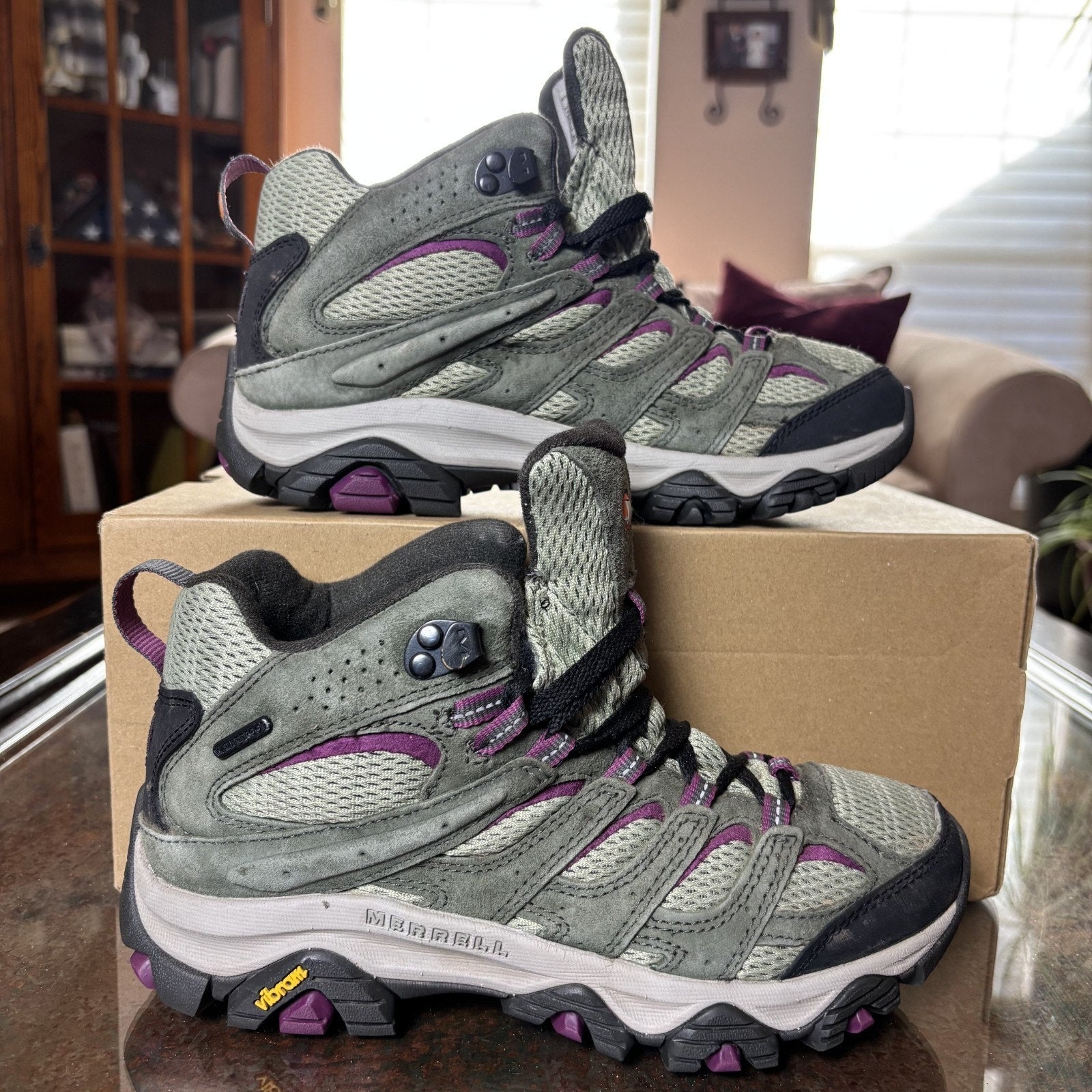 Merrell Moab 3 Mid Waterproof Hiking Boots Women's 6.5 Green Trail Outdoor Shoes