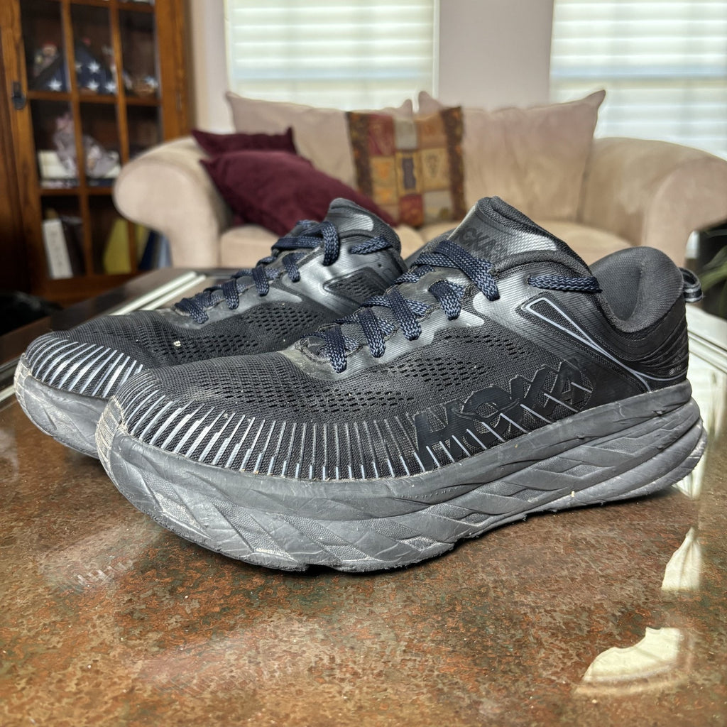 Hoka One One Bondi 7 Shoes Mens 12.5 Black Road Running Athletic Comfort Sneaker