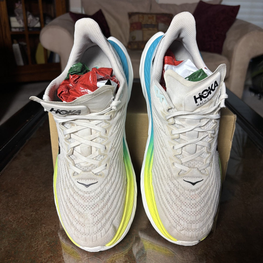 Hoka One One Mach 5 Shoes Mens Size 12.5 White Road Running Athletic Gym Sneaker