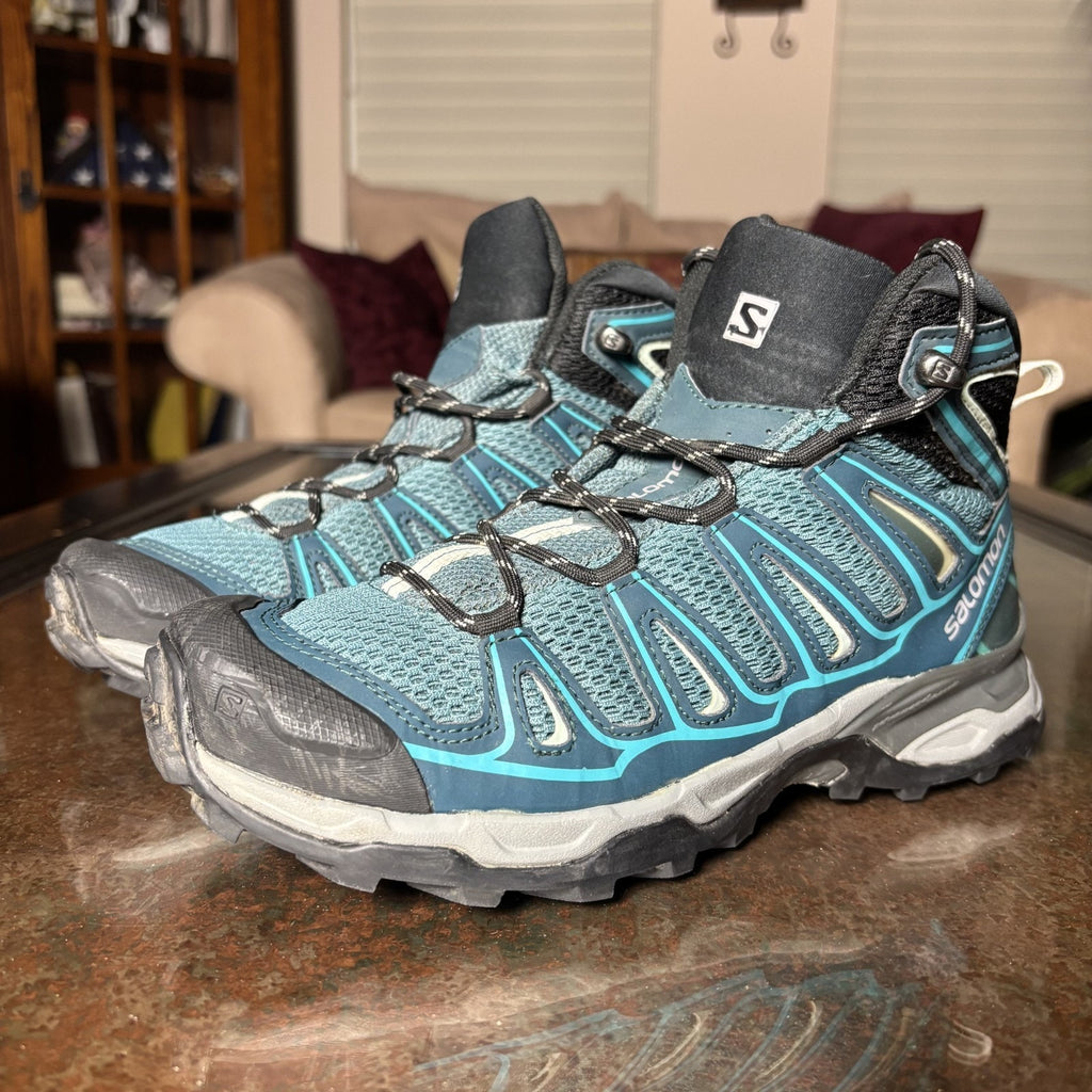 Salomon X-Ultra Mid Hiking Boots Women's Size 7.5 Blue Grey Trail Outdoor Shoes