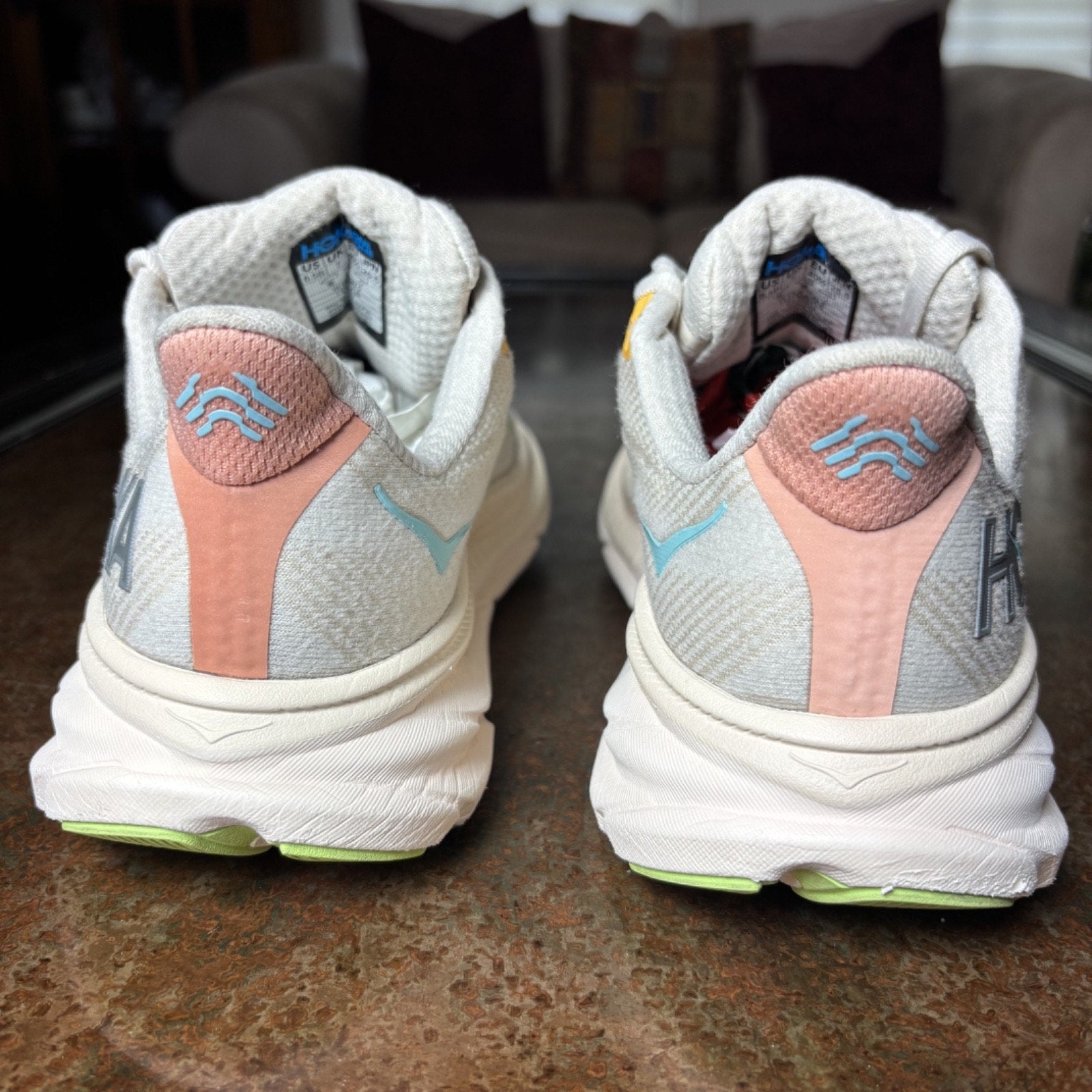 Hoka One One Clifton 9 Shoes Womens Size 8.5 Beige Running Athletic Gym Sneakers