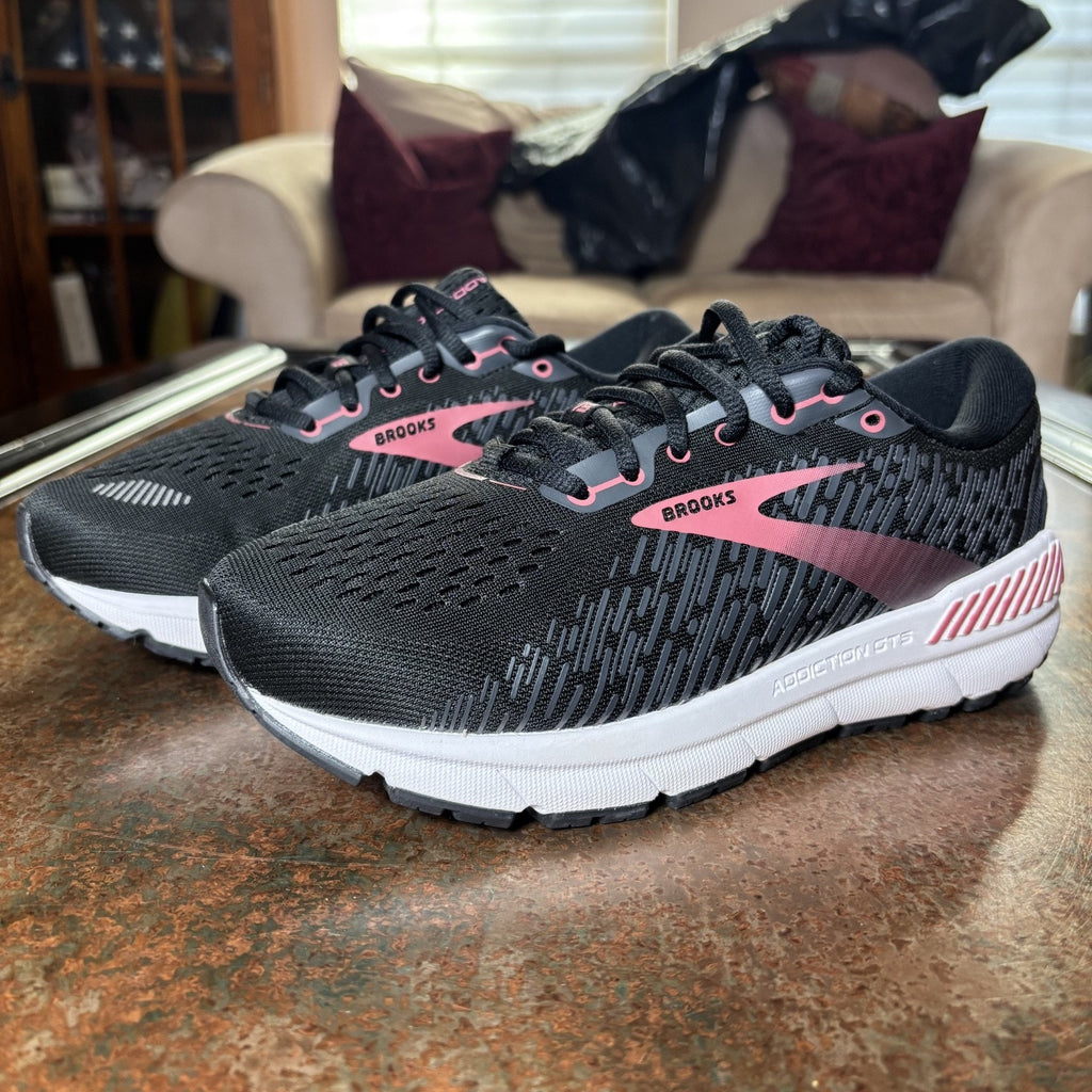 Brooks Addiction GTS 15 Shoes Women's 6.5 2E Wide Black Pink Comfort Sneakers