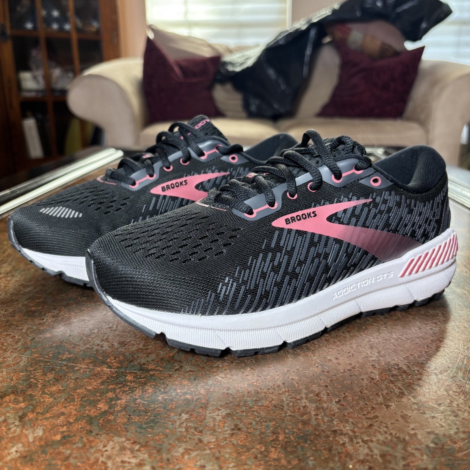Brooks Addiction GTS 15 Shoes Women's 6.5 2E Wide Black Pink Comfort Sneakers